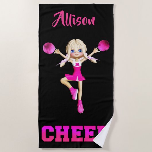 Personalisiertes Cheer Beach Handtuch in Rosa und (Vorderseite)