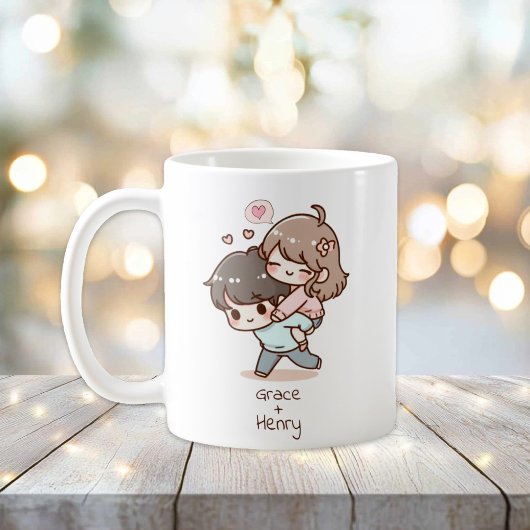 Personalisiertes Chibi-Style Spielerpaar Kaffeetasse