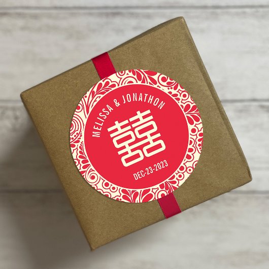 Personalisiertes chinesisches Hochzeitsszenario Runder Aufkleber