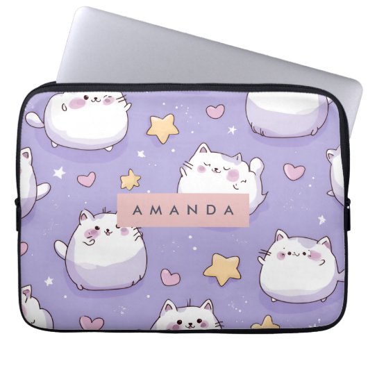 Personalisiertes Chubby Cat & Pastel Star-Muster Laptopschutzhülle (Vorderseite)
