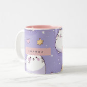 Personalisiertes Chubby Cat & Pastel Star-Muster Zweifarbige Tasse (Vorderseite Links)