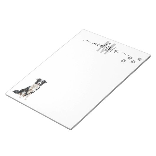 Personalisiertes Collie Watercolor Monogramm Notizblock (angewinkelt)