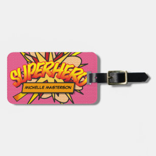 Personalisiertes Comic-Book-Pop-Art-SUPERHELD Gepäckanhänger
