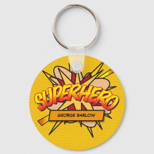 Personalisiertes Comic-Book-Pop-Art-SUPERHELD Schlüsselanhänger