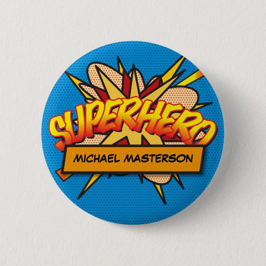 Personalisiertes Comic Book Pop Art SUPERHERO Button (Vorderseite)