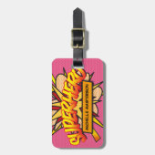 Personalisiertes Comic Book Pop Art SUPERHERO Gepäckanhänger (Vorderseite vertikal)