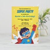 Personalisiertes Comic Book Style Super Hero Einla Einladung (Stehend Vorderseite)