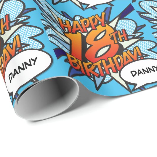 Personalisiertes Comic Buch GLÜCKLICH 18. Geschenkpapier (Rolleneckpunkt)