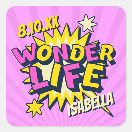 Personalisiertes Comic Geburtstag Quadratischer Aufkleber (Vorderseite)