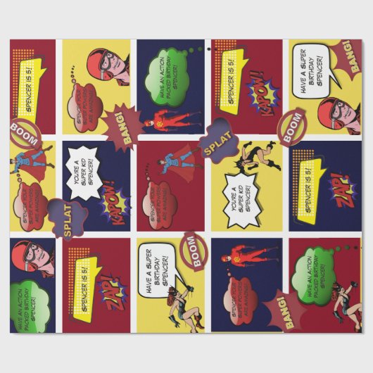 Personalisiertes Comic zum Geburtstag Geschenkpapier (Flach)