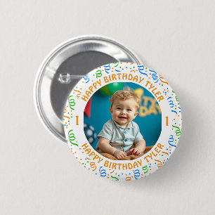 Personalisiertes Confetti Foto, Name und Alter Geb Button