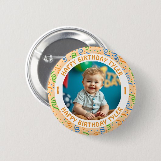 Personalisiertes Confetti Foto, Name und Alter Geb Button (Vorne & Hinten)