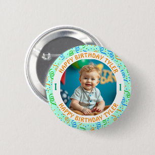 Personalisiertes Confetti Foto, Name und Alter Geb Button