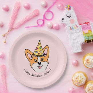 Personalisiertes Corgi Theme Girl's Geburtstag Pappteller