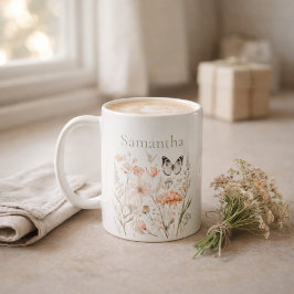 Personalisiertes Cottagecore Wildblume Kaffeetasse