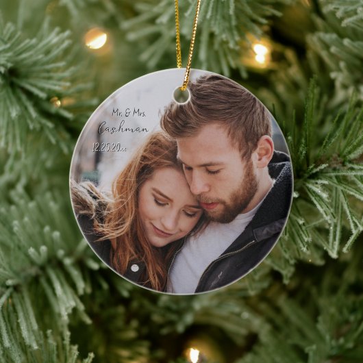 Personalisiertes Couple Weihnachts-Foto Keramik Ornament (Baum)