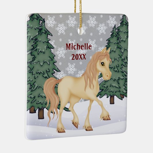 Personalisiertes Cream Horst Winterwald Weihnachte Keramikornament (Rechts)