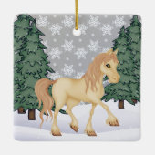 Personalisiertes Cream Horst Winterwald Weihnachte Keramikornament (Rückseite)