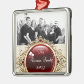 Personalisiertes Custom Brown Polka Dot FOTO Ornam Silbernes Ornament (Links)