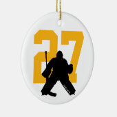 Personalisiertes Custom Hockey Goalie Number Gold Keramik Ornament (Rechts)