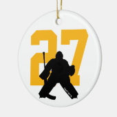 Personalisiertes Custom Hockey Goalie Number Gold Keramik Ornament (Links)