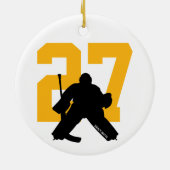 Personalisiertes Custom Hockey Goalie Number Gold Keramik Ornament (Hinten)