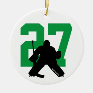 Personalisiertes Custom Hockey Goalie Number Green Keramik Ornament