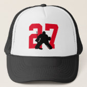 Personalisiertes Custom Hockey Goalie Number Red Truckerkappe (Vorderseite)