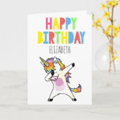 Personalisiertes Dabbing Unicorn Girl Happy Birthd Karte (Gelbe Blume)