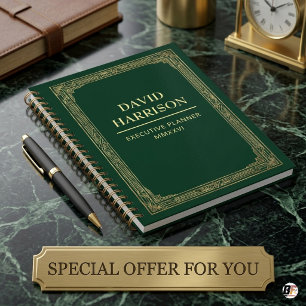 Personalisiertes Dark Academia Smaragdgrün & Gold Planer