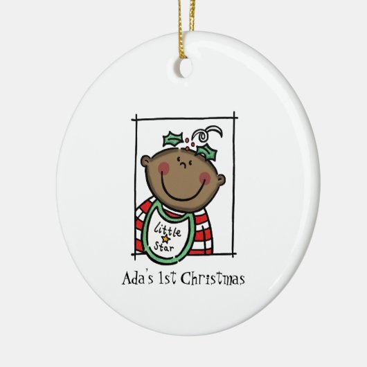 Personalisiertes Dark Skin Tone Baby Face Baby 1. Keramik Ornament (Links)