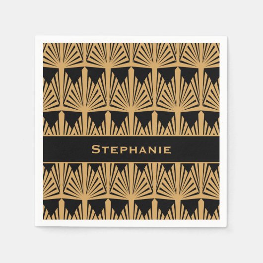 Personalisiertes Déco-Muster aus Gold und Schwarz Serviette (Vorderseite)