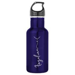 Personalisiertes Dein-Name-Script Blau Hochzeit Edelstahlflasche