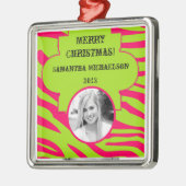 Personalisiertes Dekor Heissrosa Limones Zebra Silbernes Ornament (Links)