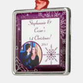 Personalisiertes Dekor Lila Stern/Schneeflocke Silbernes Ornament (Links)