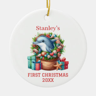 Personalisiertes Delfin-Weihnachten Keramik Ornament