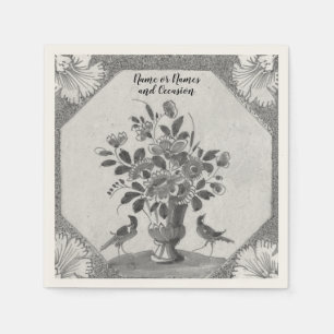 Personalisiertes Delft-Blumen-Vogel-Papiertuch Serviette