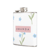 Personalisiertes Delicate Blue Wildblume Muster Flachmann (Links)