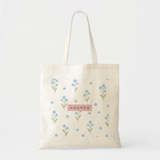 Personalisiertes Delicate Blue Wildblume Muster Tragetasche (Vorne)