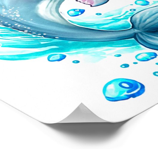 Personalisiertes Delphin-Foto für Wasserfarben Poster (Ecke)