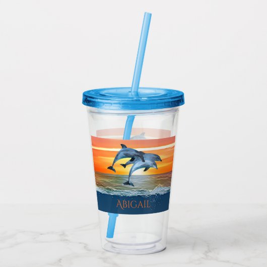 Personalisiertes Delphin Ocean Beach Geschenk für Acryltrinkbecher (Rückseite)
