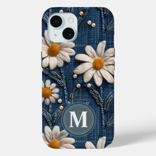 Personalisiertes Denim-Gänseblümchen-Initial-Handy Case-Mate iPhone Hülle (Rückseite)