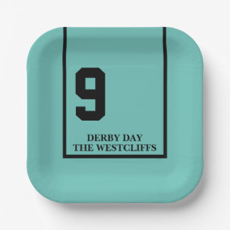 Personalisiertes Derby Party Pferd 9 Türkis Pappteller