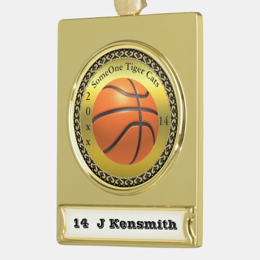 Personalisiertes Design der Basketball Champions L Banner-Ornament Gold (Links)