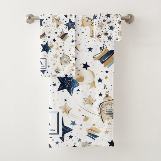 Personalisiertes Design der Blue & Gold Stars (6) Badhandtuch Set (Insitu)