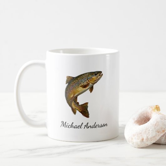 Personalisiertes Design für Angler – Forellen-Ange Kaffeetasse (Mit Donut)
