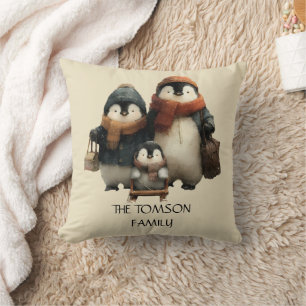 Personalisiertes Design für die Winter-Pinguin-Fam Kissen