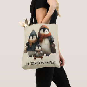 Personalisiertes Design für die Winter-Pinguinfami Tasche