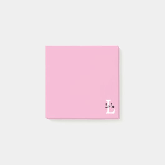 Personalisiertes Design mit rosa Monogramm-Schrift Post-it Klebezettel (Vorderseite)