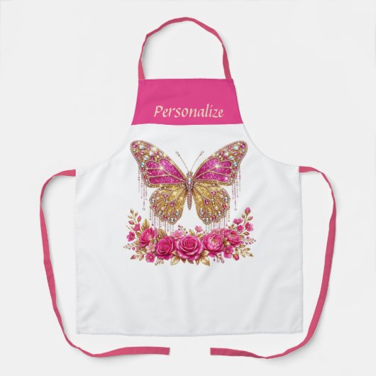 Personalisiertes Design mit rosa Schmetterlingsros Schürze (Vorderseite)